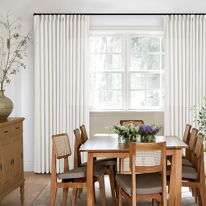 Beige White Linen Curtains Pinch Pleated 84 Inches Long 2 Panels | Pleat - Image 6