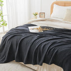 EMME Cotton Muslin Twin Blanket Breathable Gauze Blanket Soft Lightweight Blankets Adults Gifts for Women (Black, 60"x80")