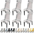 JQinHome White Chair Covers for Dining Room Set of 6, High Stretch Removable Washable Parsons Chair Slipcover for Home Party Hotel Wedding Ceremony (6PCS, Geometric)