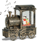 GenSwin Christmas Snow Globe Lantern Train Water Swirling Glitter with 6H Timer, Musical LED Lighted Battery Operated Snowman Scene for Christmas Home Decoration and Gift(Copper)
