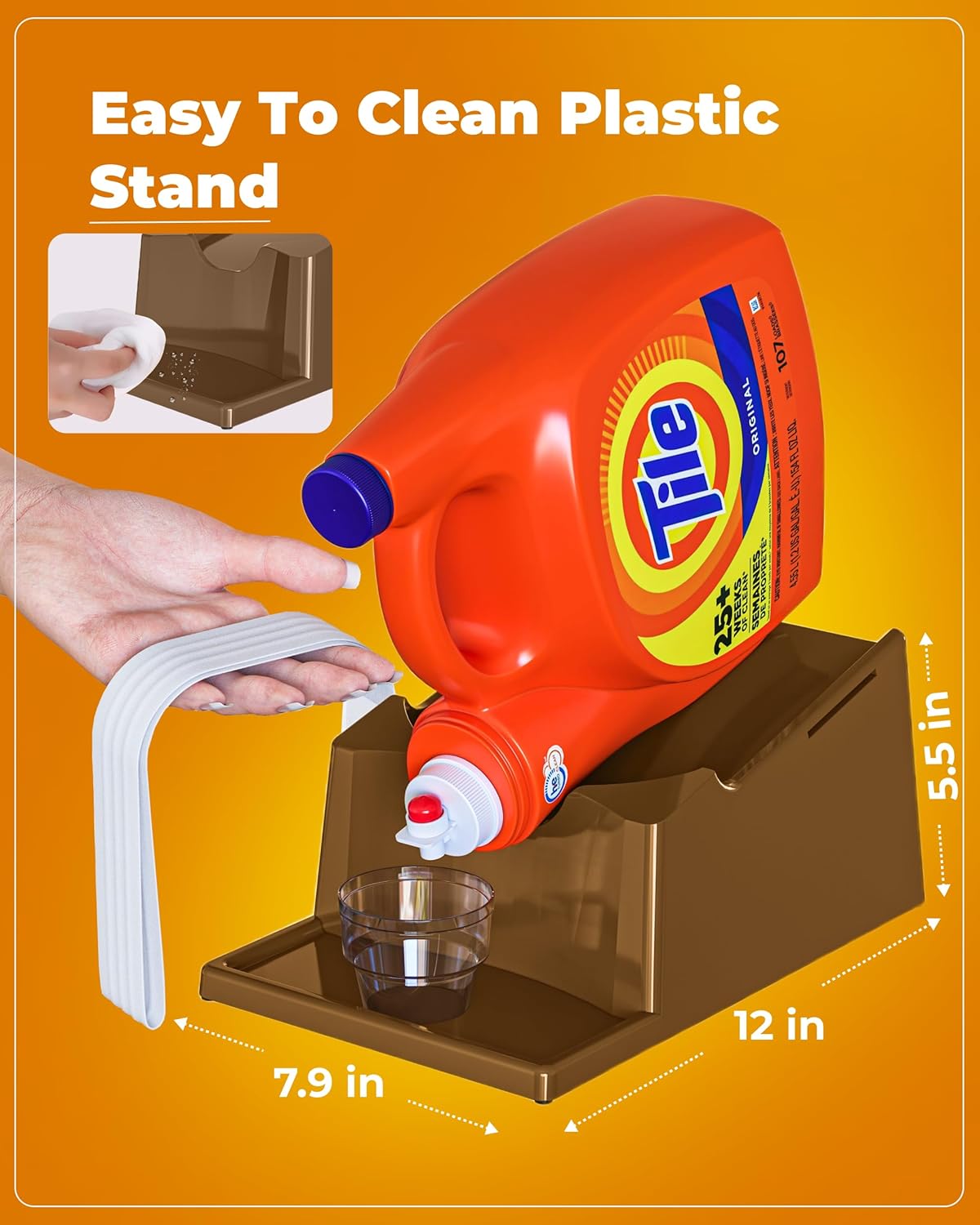TidyFriend Laundry Detergent Holder Stand Organizer with Drip Tray, 2 Pack Laundry Soap Holder with Non-Slip Rubber Feet for Washing Space Organization, Angled Downward Slope for Easy Pouring (Brown)