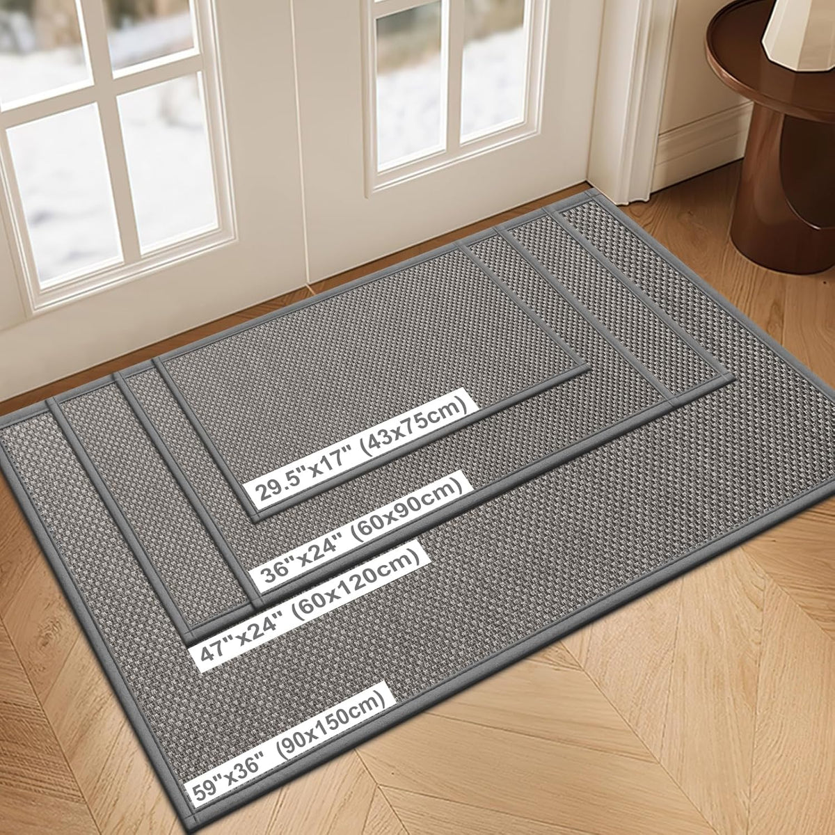 LEKEEPGO Door Mat 17"x29", Non Slip Door Mat Indoor Entrance, Rubber Backing Front Indoor Door mat Washable Absorbent Low-Profile Entryway Entry Resist Dirt Inside Door Mats, Light Grey