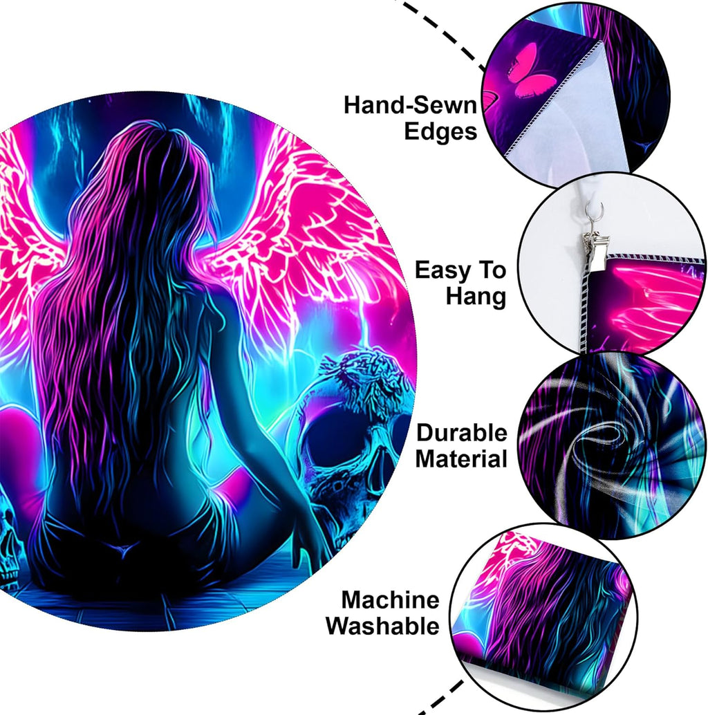Blacklight Tapestry,WingTapestry Glow In The Dark,UV Reactive Black Light Upright Posters Wall Hanging for Bedroom Dorm Living Room Backdrop Decor (wing12, 90L" x 70W")
