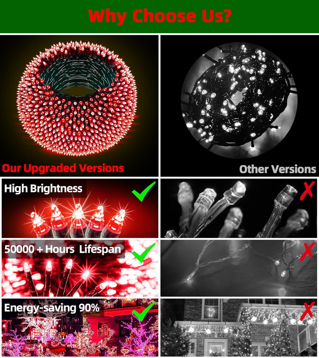 1500 LED 470FT Christmas Lights Outdoor,12 Lighting Modes Christmas String Lights with Timer, Dimmable Plug in Red LED StringLights Waterproof for Yard Tree Wedding Party Holiday Red