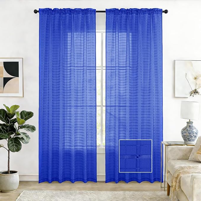 SpaceDresser Check Sheer Curtains 72 Inches Long by SpaceDresser