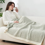 Amélie Home Chenille Waffle Throw Blanket for Couch, Reversible Pineapple Stitch Knit Soft Cozy Knit Blanket Lightweight Warm Decorative Throw for Sofa, Bed, Living Room, 60 * 80", Sage Green&Ivory
