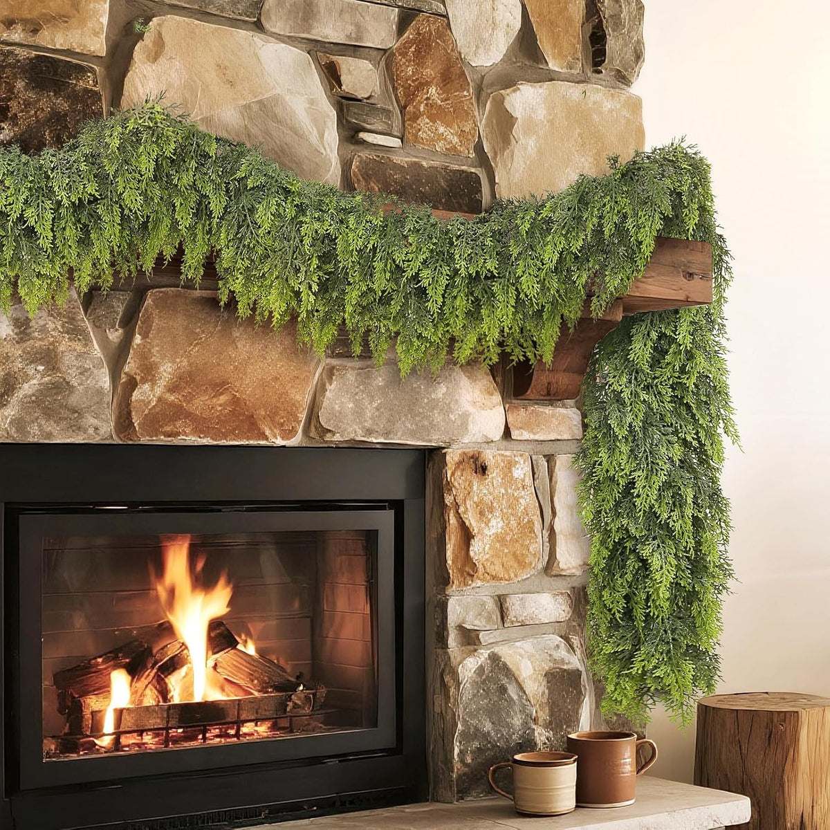 Real Touch Cedar Garland - Artificial Christmas Garlands Faux Green Cedar Fake Pine Needles Garland for Fireplace,Table, Stairs, Mantle, Window,Indoor Outdoor,Home,Holiday Decor(1 PCS,5 FT)