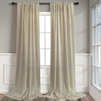 Modern Farmhouse Linen Curtains 80 Inches Long 2 Panel Set Taupe Semi Sheer - Image 9