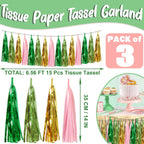 3P Sage-Green Pink-Gold Foil Fringe Metallic Tassel Garland, Tassels Banner Streamers for Parade Floats, Bachelorette, Wedding, Birthday, Halloween, Christmas, Bridal/Baby Shower Party Decorations