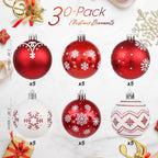 Sea Team 60mm/2.36" Delicate Contrast Color Theme Painting & Glittering Christmas Tree Pendants Decorative Hanging Christmas Baubles Balls Ornaments Set - 30 Pieces (Red & White)