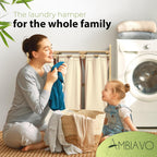 Laundry basket with wheels beige - Large Bamboo Laundry Sorter with Removable Cotton Bags - 3 Section laundry room organization - Durable, Eco-Friendly, and Stylish Storage Solution for Home