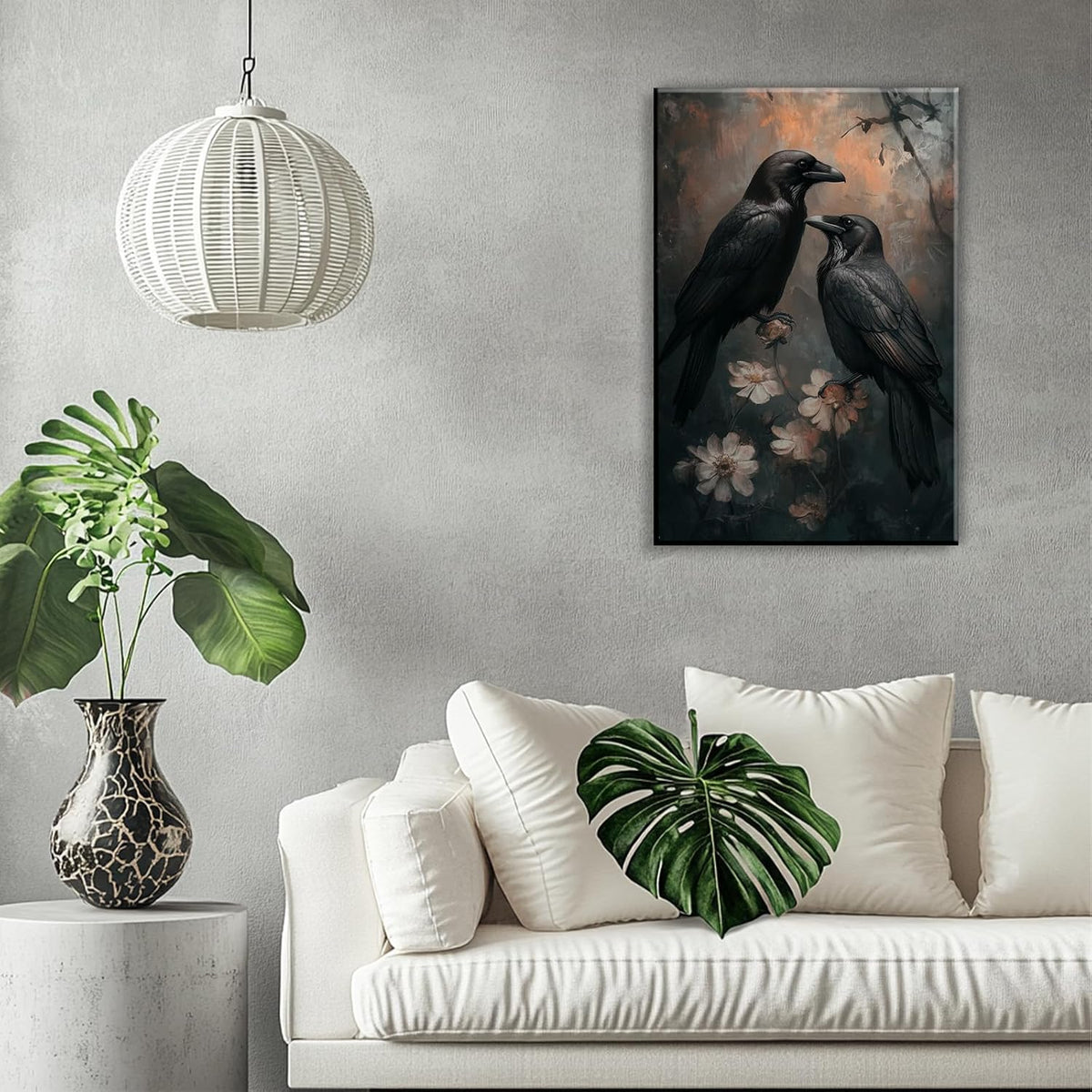 OAAPITI Birds Canvas Wall Art Black Couple Crow Picture Print Vintage Gothic Raven Artwork for Living Room Halloween Home Wall Decor(Artwork-7,28"x42")