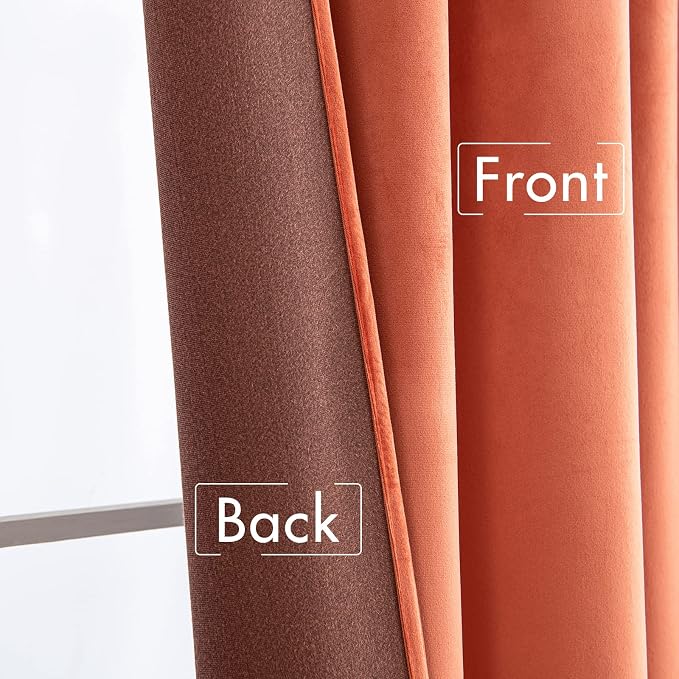 MIULEE Velvet Curtains 52x84 inches 2 Panels Burnt Orange Blackout Curtains | - Image 6