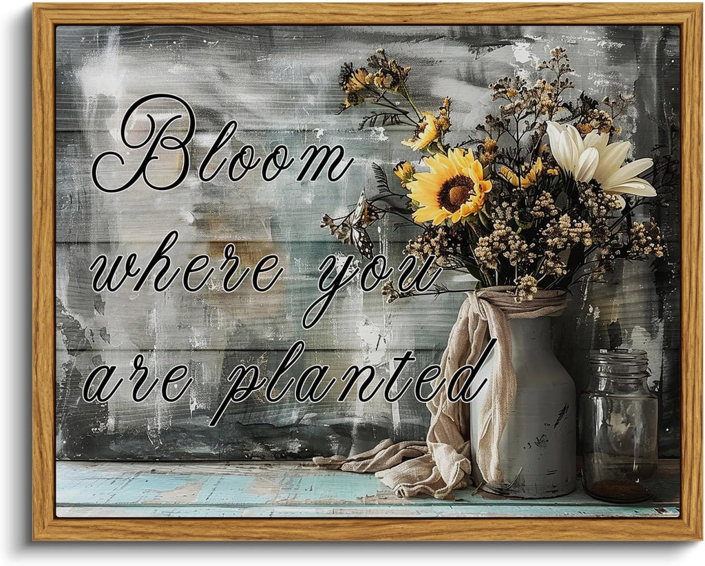 VIYYIEA Framed Canvas Wall Art Home Decor Bathroom Decor Farmhouse Flower Pictures and Quote Wall Decor Bath Canvas Prints Rustic Painting Aesthetic Home Decor for Living Room Bedroom Kitchen 8x10in