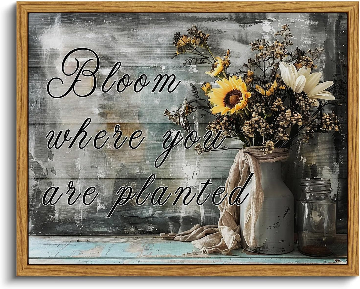 VIYYIEA Framed Canvas Wall Art Home Decor Bathroom Decor Farmhouse Flower Pictures and Quote Wall Decor Bath Canvas Prints Rustic Painting Aesthetic Home Decor for Living Room Bedroom Kitchen 8x10in