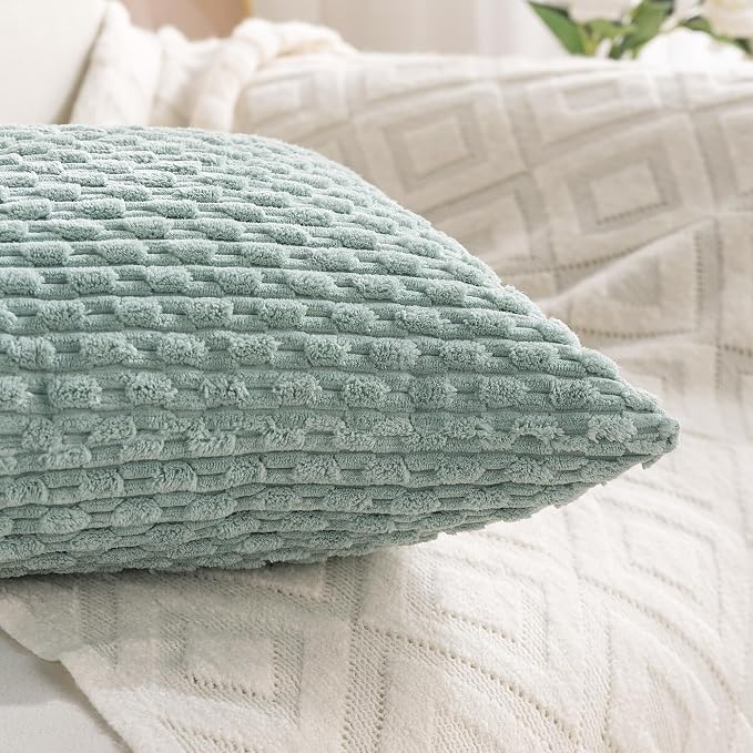 Set of 4 Aqua Decorative Throw Pillow Covers 20x20 Inch Corduroy Pillow Covers - Image 7