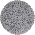 REDEARTH Round Boho Pouf Ottoman - Cable Knitted Cord Boho Pouffe - Stuffed Poof Accent Beanbag Footrest for Living Room - Nursery - Bedroom - Covered Patio - Study Nook (18”x18”x14”) - Gray-S
