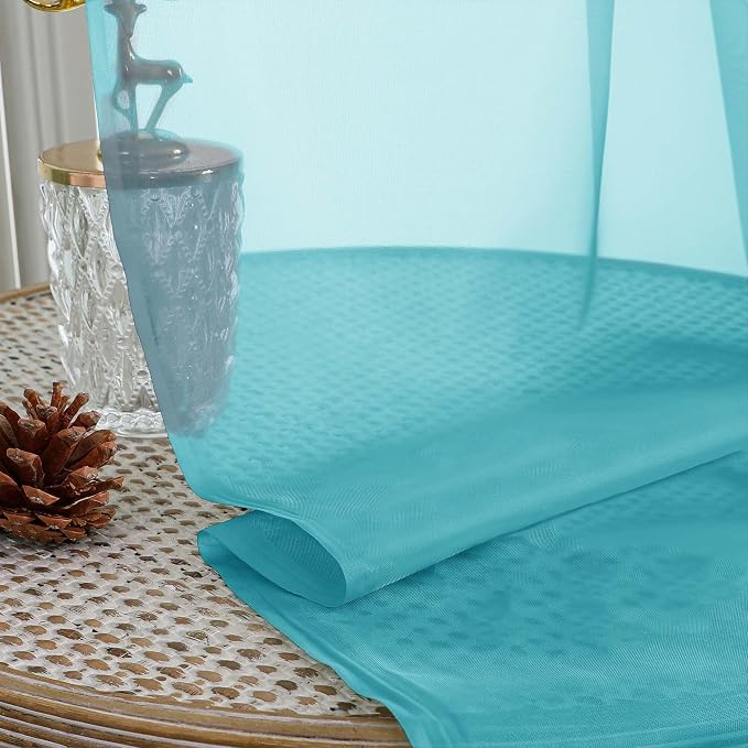Turquoise Sheer Curtains 72 Inches Long 2 Panels Set, Light Filtering Sheer - Image 2