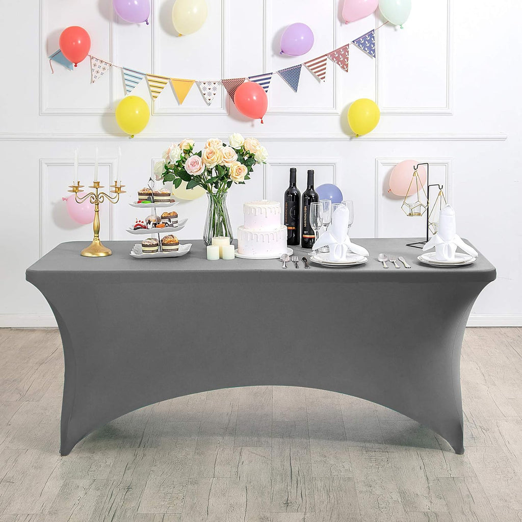 Spandex Table Cover for 6Ft or 4fT or 8ft Table Universal Fitted Stretch Tablecloth for Party, Banquet, Wedding and Events-Gray