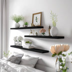 Wood Floating Shelves for Wall Decor, Rustic Wall Shelves for Bedroom Bathroom Kitchen Living Room, Set of 4 Black 36 Inch