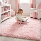 Amdrebio Pink Fluffy Shaggy Kids Area Rug 3x5 - Image 3