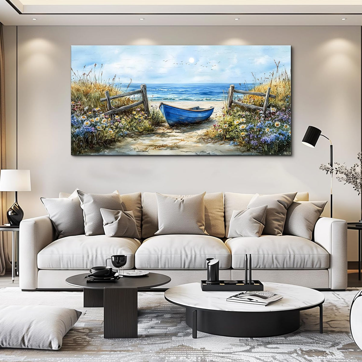 ZUITINGHUA Canvas Wall Art For Living Room Large Wall Decor For Office Bedroom Decorations Seaside Landscape Pictures Boat Painting Artwork Room Wall Mural Aesthetic Home Decor 30x60 In