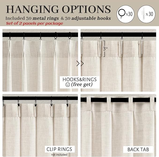 100 Inch Extra Wide Curtains 90 Inch Long Cream Sheer Linen Drapes - Image 4