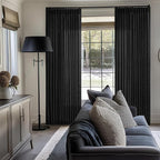 Black Pinch Pleated Linen Semi Sheer 108 Inch Curtains 2 Panels | Light - Image 8