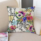 TSSOHU Throw Pillow Cover Vivid Colorful Garden Print Blossoming Wildflowers Birds Leaves Branches Decorative Throw Pillow Case Square 18" x 18" Home Couch Bed Pillowcase