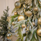 50PCS Christmas Tree Ornaments Set with Shatterproof Balls Icicle Snowflake Hanging Ornaments for Home Office Farmhouse Christmas Decorations, Gold