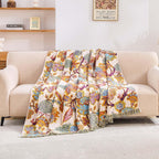 Boho Throw Blanket for Bed, 100% Cotton Soft Rustic Quilt Fall Blanket, 80"x90" Floral Printed Farmhouse Decor Bed Blankets, All Season Rustic Reversible Bohemian Throw Quilt