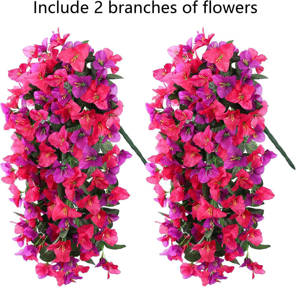 Faux Bougainvillea Artificial Flowers Plants for Outdoors Outside Decoration, 2pcs Fake Flowers Silk Long Trailing Vines UV Resistant Realistic for Front Door Porch Planter Urn Patio Balcony Yard, Mix
