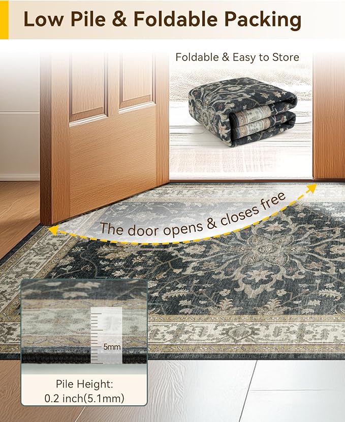 RELEANY Washable Area Rug, Water Repellent, Pet Friendly, Vintage Floral Boho - Image 5