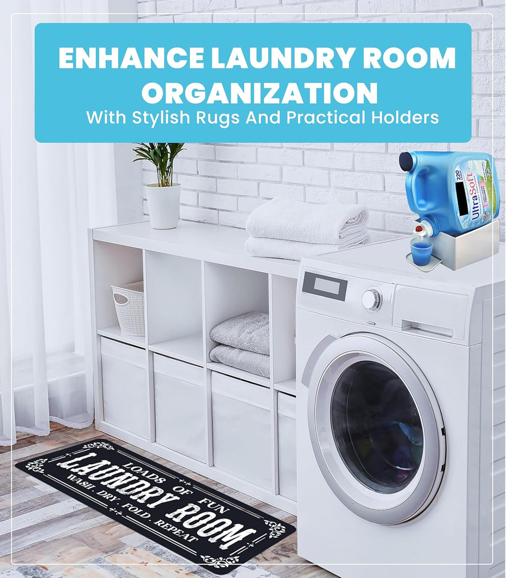 TidyFriend Laundry Detergent Holder with Laundry Room Rug Runner, Detergent Stand for Spill Protection, Non-Slip Runner Mat, and Stylish Room Organizer for Home & Laundry Spaces