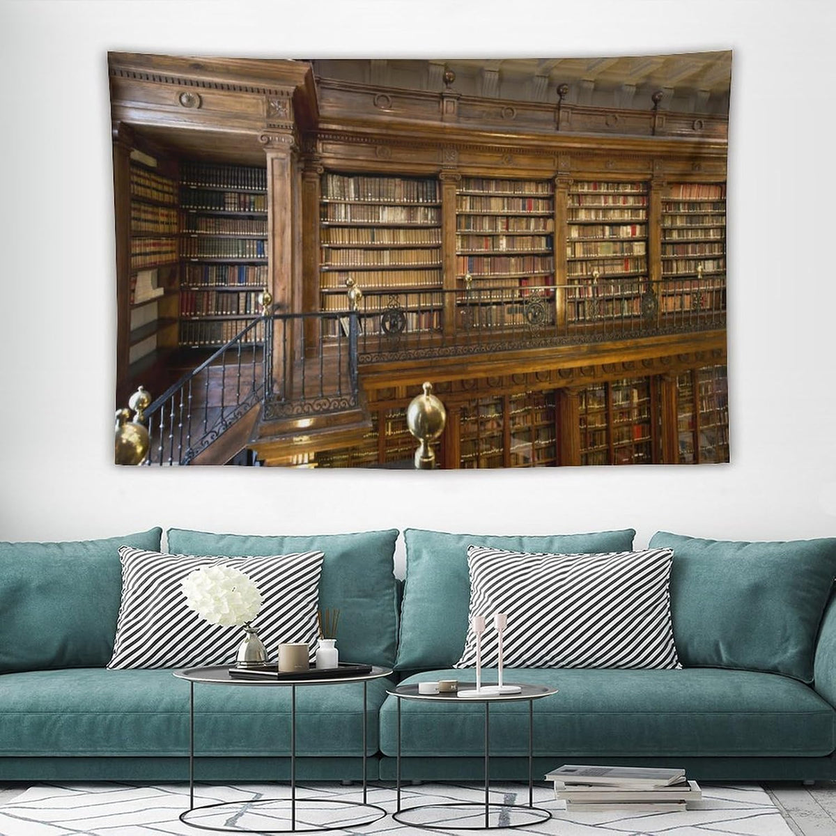 Kurtect Library Tapestry,Vintage Medieval Antique Bookshelf Bookcase Pattern Print Tapestries for Party Beach Picnic Blankets Tablecloths Living Room Wall Deocr, 60x90 in