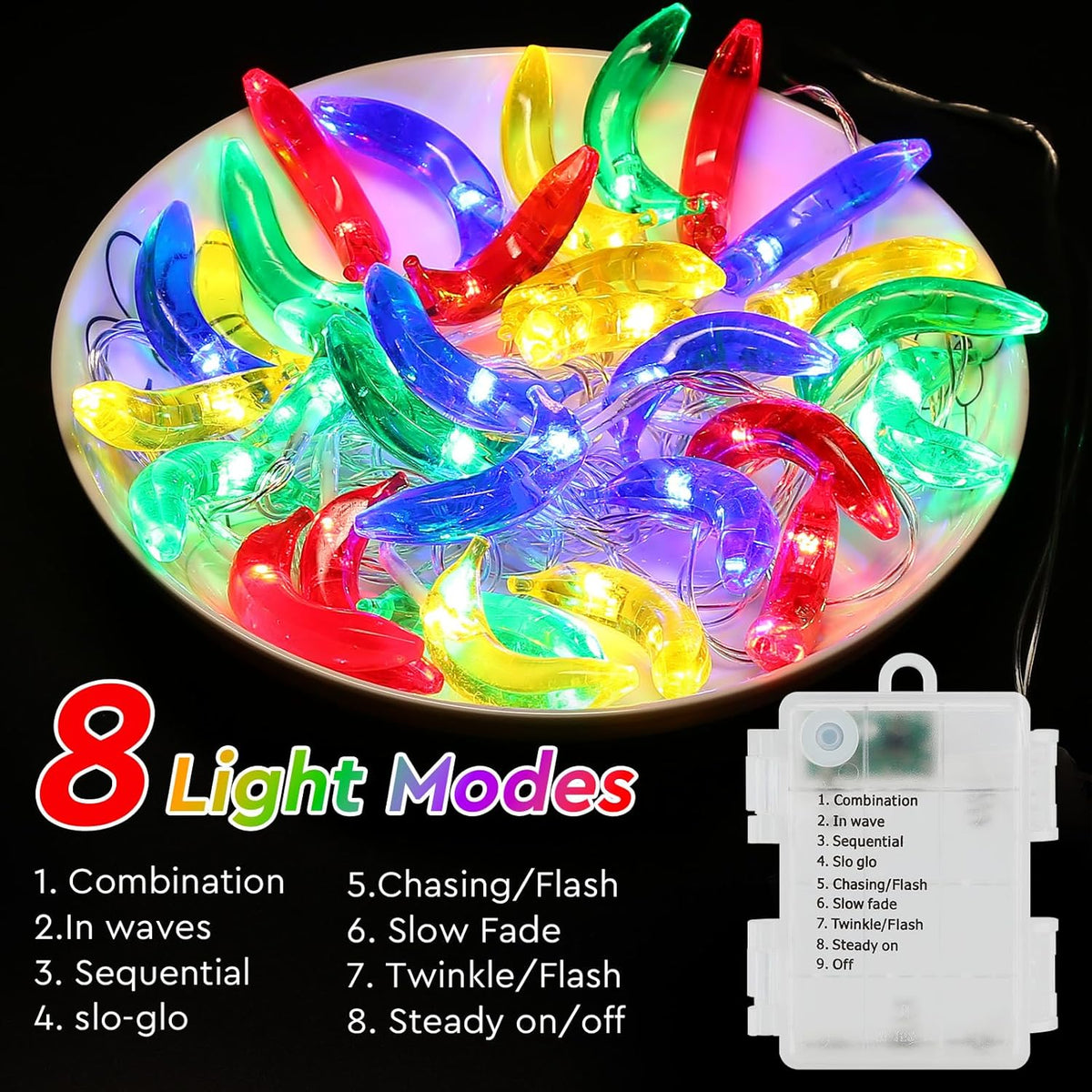 Couah [ 8 Modes & Timer ] Tropical Fruit Banana String Lights, 16 FT Summer String Lights with 30LED Banana Lights, Summer Fairy Lights Battery Operated for Tropical Beach Party Birthday Summer Decor