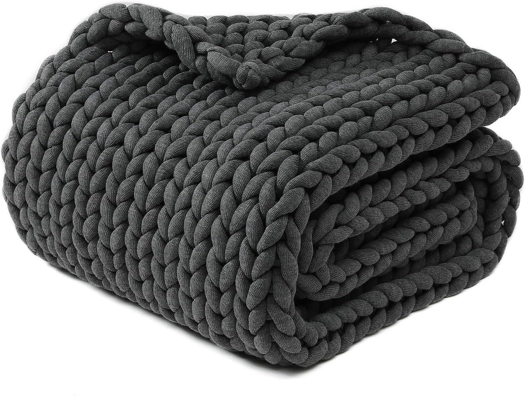 YnM Chunky Throw Blanket, Medium-Weight, Hand Knitted, Skin Friendly, Ventilated and Breathable, Machine Washable, Home Décor Piece for Couch, Sofa and Bed (Charcoal Grey, 60x80 Inch)