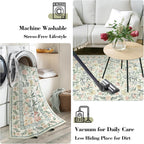 Wonnitar Washable Area Rugs 5x7, Soft Floral Bedroom Area Rug, Washable Carpet 5x7 Non Slip, Boho Flower Print Beige Carpets for Living Room Bedside Dining Room