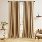 100% Blackout Linen Curtains 120 Inch Length 2 Panels Set by Guken