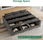 HONBAY Velvet Sectional Sofa Couch with Storage - Modular Sleeper for Living Room, Grey