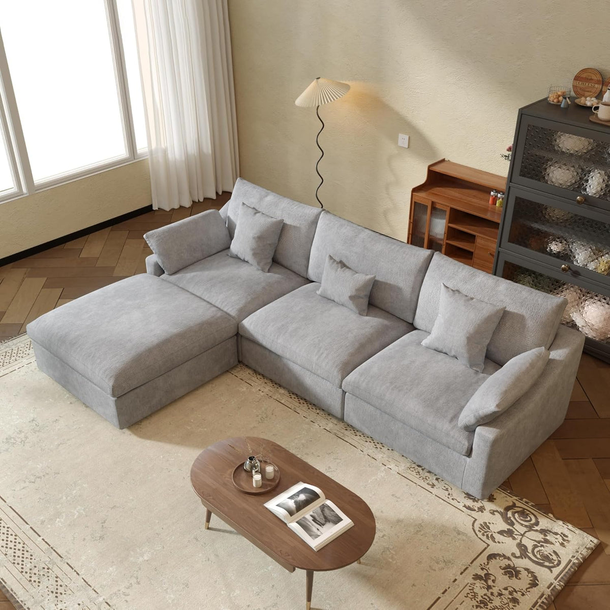JACH L-Shaped Sectional Couches for Living Room, Cloud Sectional Couch with Deep Seat, Modular Sectional Sofa with Chaise, Covers Removeable & Washable, Sofas Furniture for Living Room, Light Grey