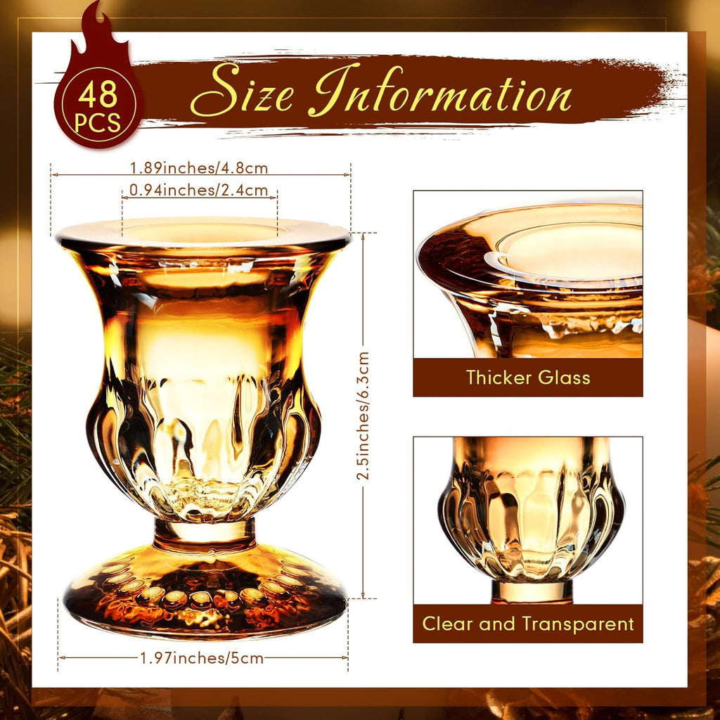 Foaincore 48 Pcs Glass Candlestick Holders Bulk 2.5 Inch Taper Candle Holders Small Ritual Candle Stand Table Centerpieces for Wedding Christmas Valentine's Festival Party Dining Decorations(Gold)
