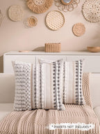 Boho Chenille Tufted Couch Throw Pillow Covers 18x18 Inch Set of 2 Farmhouse Striped Decorative Pillow Covers Accent Neutral Square Pillowcase Grey Cushion Covers for Livingroom Sofa Bed