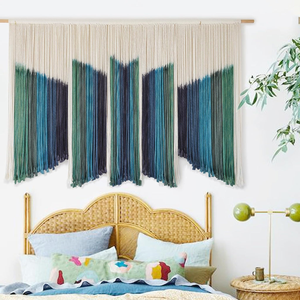 IOWER Macrame Wall Hanging Dip-Dyed 59" Wx37 L Craftsmanship Fiber Yarn Wall Art Boho Macrame Wall Decor