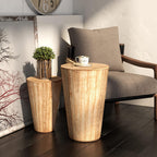 Farmhouse Nesting Barrel Side Table, Rustic Space Saving Storage End Table Set Fully Assembled, Natural Distressed Finish
