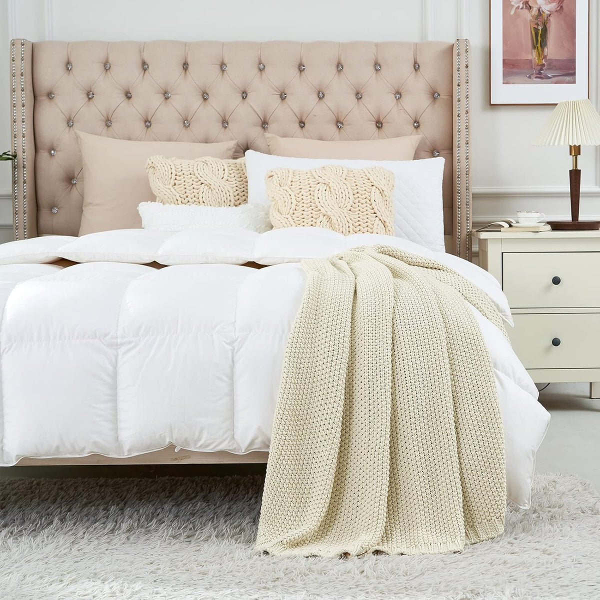 Longhui bedding Chunky Cable Knit Throw Blanket Lightweight Cream 100% Organic Cotton Blanket for Sofa Couch Bed Baby Nursery, Rustic Shabby Chic Modern Farmhouse, 60” x 80” Give Laundering Bag