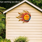 Tuokiuhn Large Sun Metal Outdoor Wall Art Decor Metal Sun Moon Wall Decor Outdoor Art Hanging Living Room Garden 28 Inch