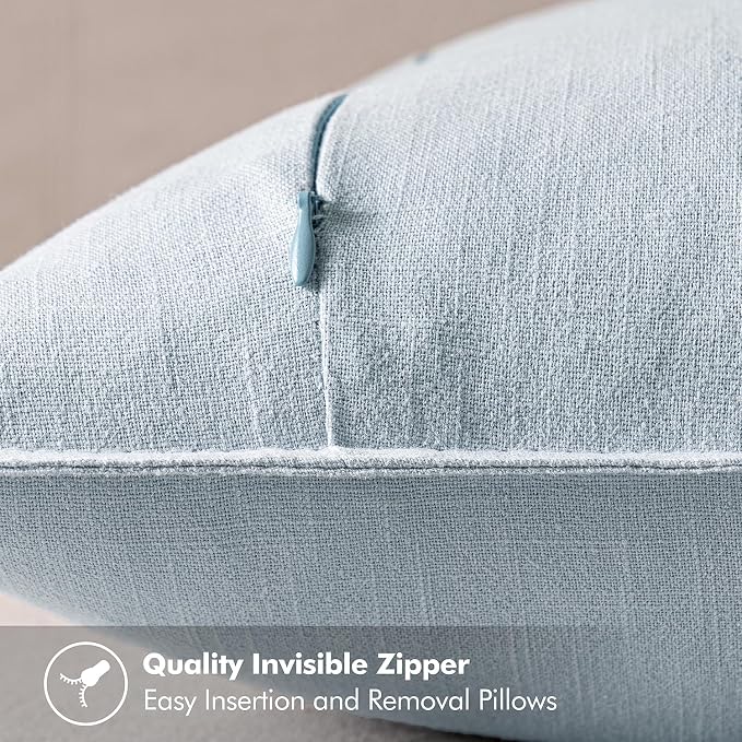 MIULEE Decorative Linen Pillow Covers 20x20 Inch Light Blue | Boho Farmhouse​ - Image 3