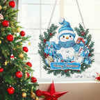MEIYUDA Christmas Hanging Diamond Art Kits for Adult, Snowman Wreath Diamond Painting Hanging Kits Ornaments, DIY Special Shaped Rhinestone Window Pendants kit for Home Garden Wall Decor Gift