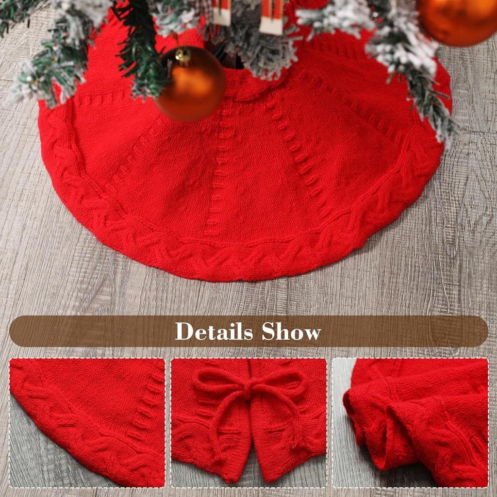 Mini Red Tree Skirt,19 Inches Knitted Christmas Tree Skirt,Christmas Tree Decorations, Farmhouse Christmas Decor Xmas Holiday Home Party Decorations